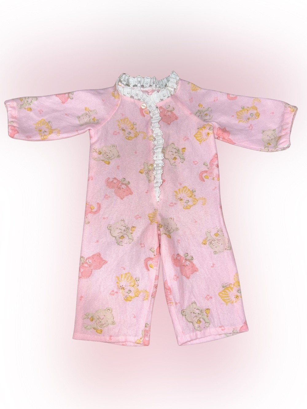 Vintage 60’s Soft Baby Doll Romper Jumpsuit Lace Trim Kitty Cat Print